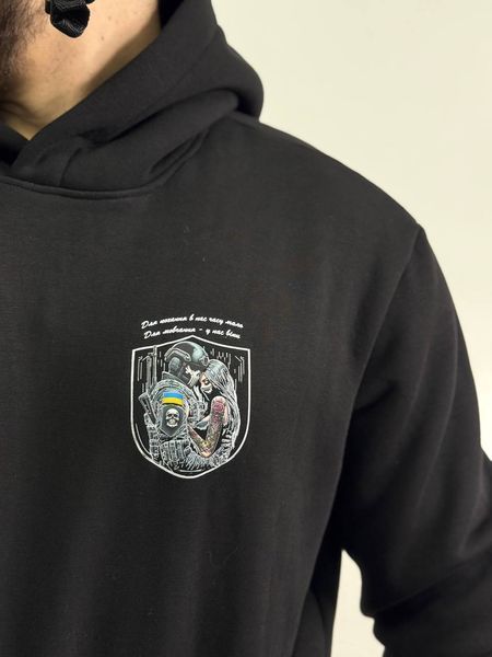Худі на флісі, Чорний, 2XL, Зима. На флісі, З 2 принтами