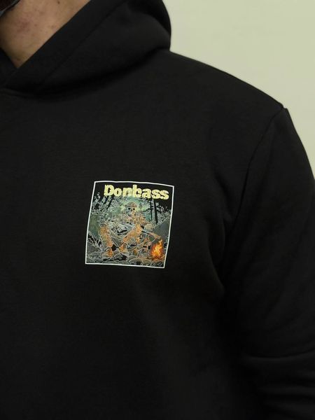 Худі на флісі, Чорний, 2XL, Зима. На флісі, З 2 принтами