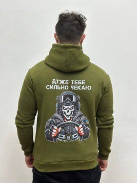 Худі на флісі, Хакі, M, Зима. На флісі, З 2 принтами