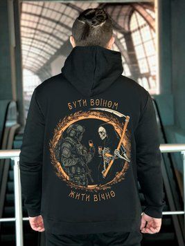 Худи на флисе "Быть воином Жить вечно" Чорний S фото
