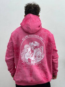Худі на флісі, Рожевий мармур, 2XL, Зима. На флісі, З 2 принтами