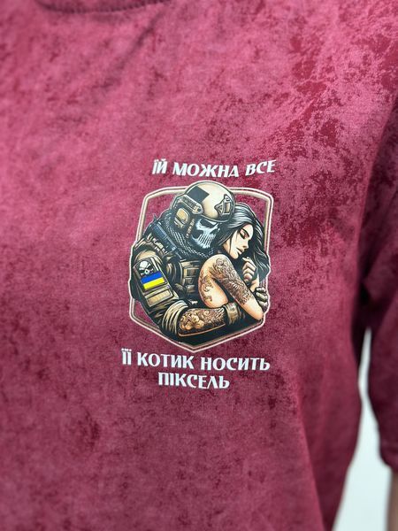 Чоловіча футболка з військовим принтом, Бургундія мармур, XS, 95% бавовна 5% еластін