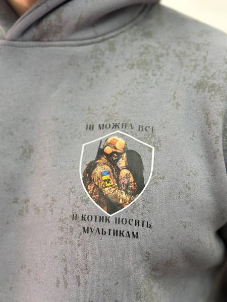 Худи на флисе, Сірий мармур, 2XL, Зима. На флисе, З 2 принтами