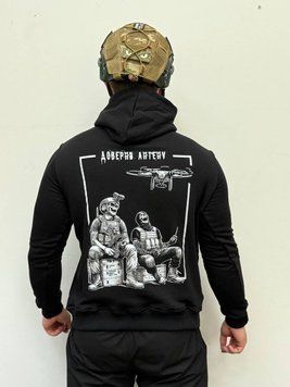 Худи тринитка, Черный, S, Весна. Трехнитка, З 2 принтами