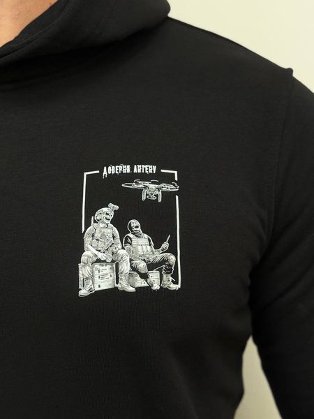 Худи тринитка, Черный, S, Весна. Трехнитка, З 2 принтами
