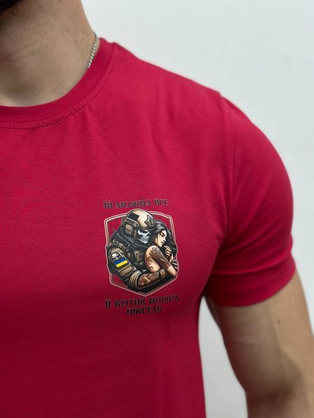 Чоловіча футболка з військовим принтом, Червоний, L, 95% бавовна 5% еластін