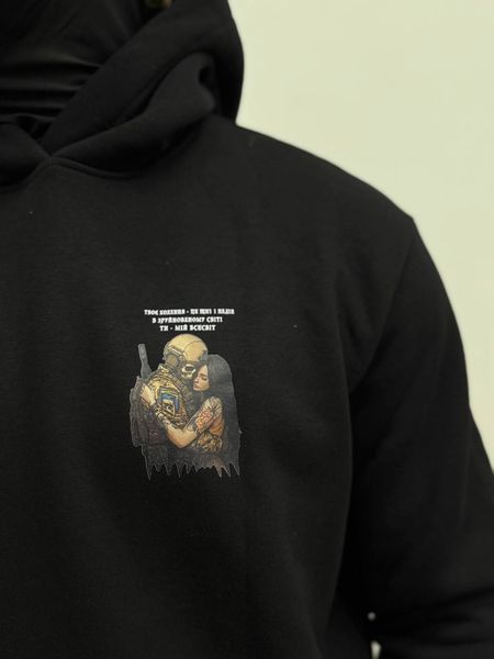 Худі на флісі, Чорний, 2XL, Зима. На флісі, З 2 принтами