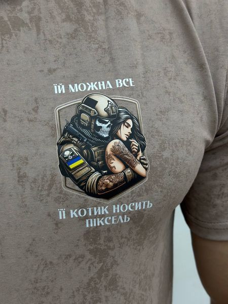 Мужская футболка с военным принтом, Мокко мармур, M, 95% хлопок 5% эластан