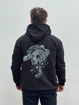Худи тринитка, Чорний, XL, Весна. Тринитка, З 2 принтами
