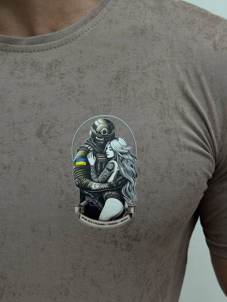 Чоловіча футболка з військовим принтом, Мокко мармур, S, 95% бавовна 5% еластін