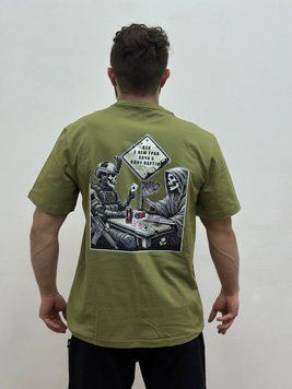 Чоловіча футболка з військовим принтом, Хакі, 2XL, 95% бавовна 5% еластін