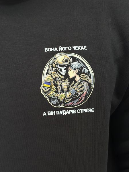 Худі на флісі, Чорний, XL, Зима. На флісі, З 2 принтами