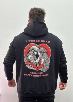 Худі на флісі, Чорний, 2XL, Зима. На флісі, З 2 принтами