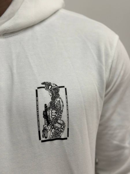 Худи тринитка, Белый, 2XL, Весна. Трехнитка, З 2 принтами