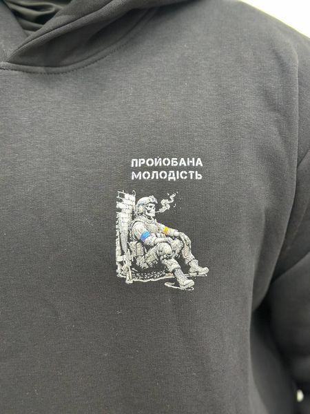 Худи на флисе, Черный, 2XL, Зима. На флисе, З 2 принтами
